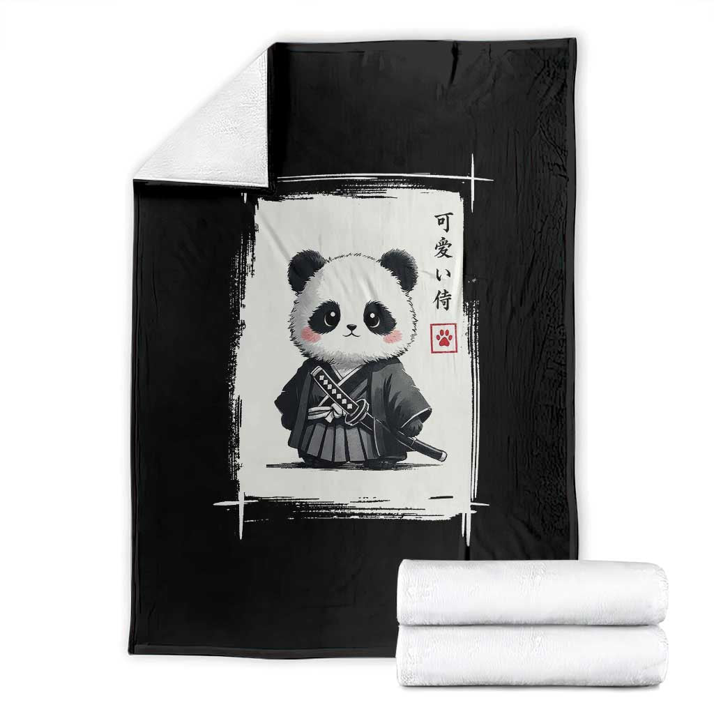 Kawaii Anime Samurai Panda Throw Blanket Vintage Sumi-e Japanese Art Funny Panda Lovers - Wonder Print Shop