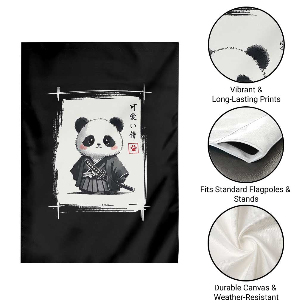 Kawaii Anime Samurai Panda Garden Flag Vintage Sumi-e Japanese Art Funny Panda Lovers - Wonder Print Shop
