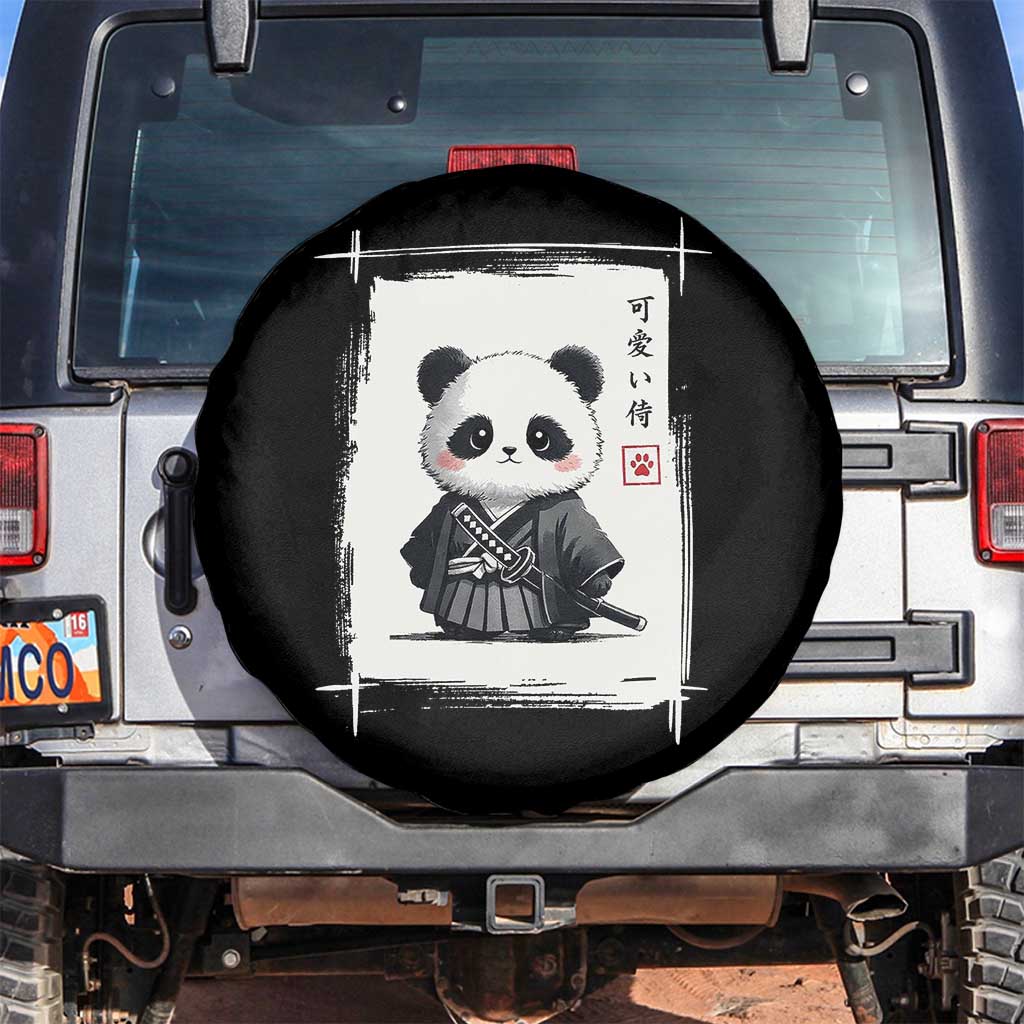 Kawaii Anime Samurai Panda Spare Tire Cover Vintage Sumi-e Japanese Art Funny Panda Lovers - Wonder Print Shop