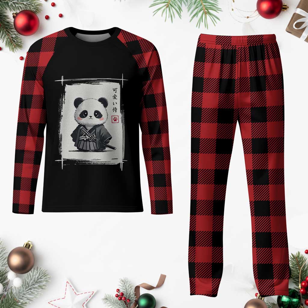 Kawaii Anime Samurai Panda Plaid Pajama Set Vintage Sumi-e Japanese Art Funny Panda Lovers - Wonder Print Shop