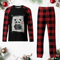 Kawaii Anime Samurai Panda Plaid Pajama Set Vintage Sumi-e Japanese Art Funny Panda Lovers - Wonder Print Shop
