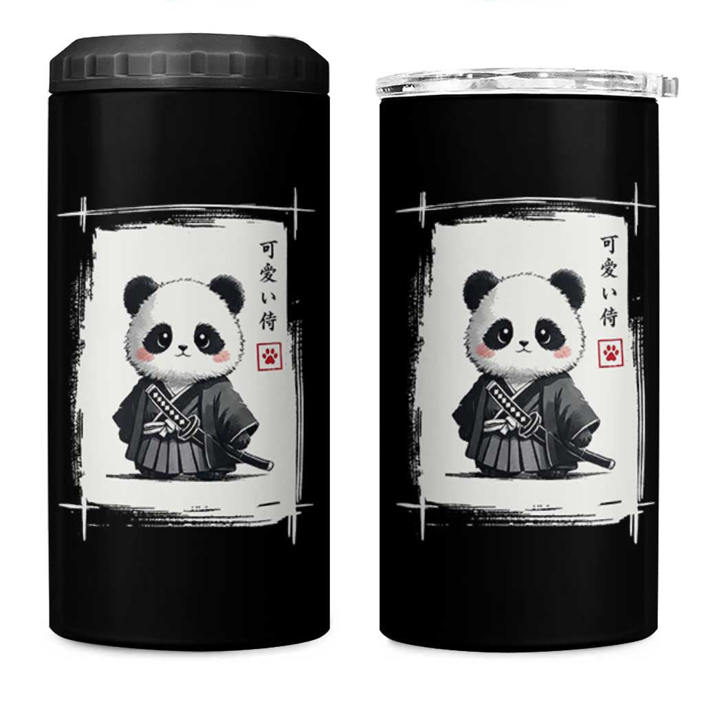 Kawaii Anime Samurai Panda 4 in 1 Can Cooler Tumbler Vintage Sumi-e Japanese Art Funny Panda Lovers - Wonder Print Shop