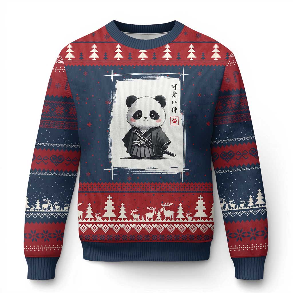Kawaii Anime Samurai Panda Ugly Christmas Sweater Vintage Sumi-e Japanese Art Funny Panda Lovers - Wonder Print Shop