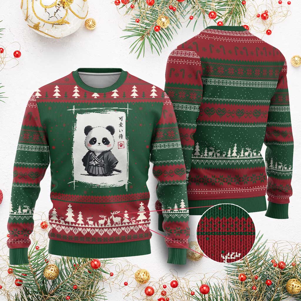 Kawaii Anime Samurai Panda Ugly Christmas Sweater Vintage Sumi-e Japanese Art Funny Panda Lovers - Wonder Print Shop