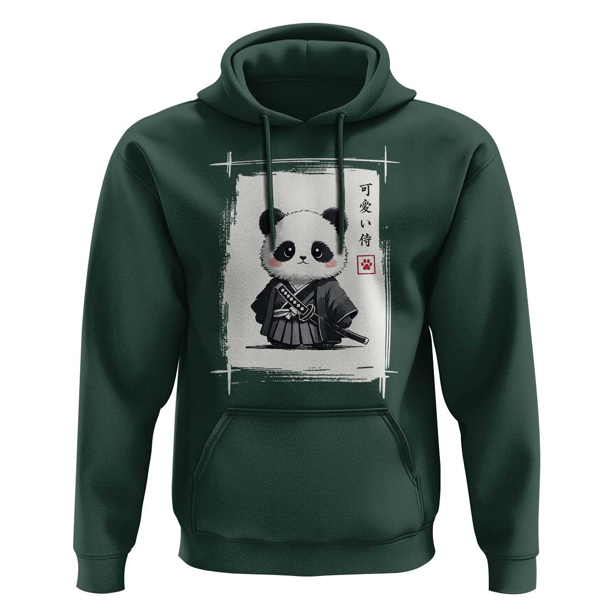 Kawaii Anime Samurai Panda Hoodie Vintage Sumi-e Japanese Art Funny Panda Lovers - Wonder Print Shop