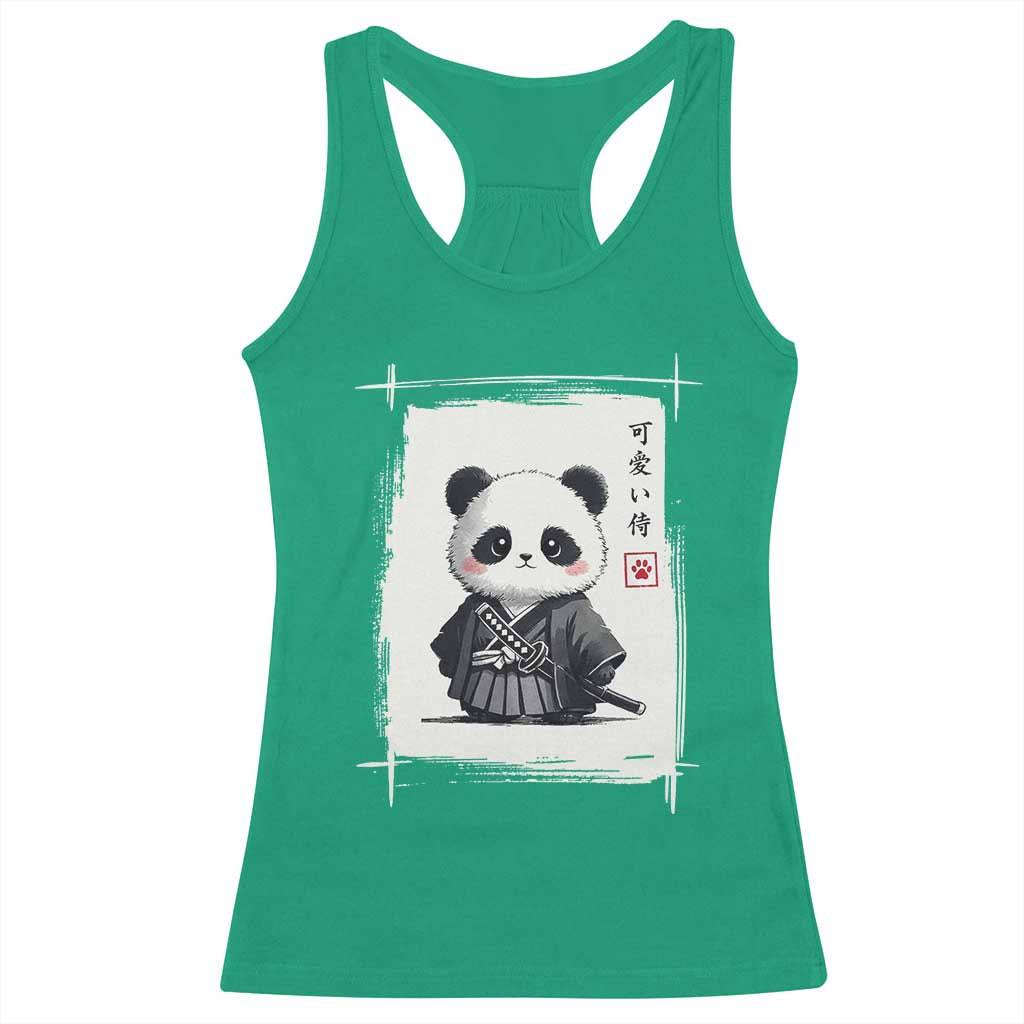Kawaii Anime Samurai Panda Racerback Tank Top Vintage Sumi-e Japanese Art Funny Panda Lovers - Wonder Print Shop