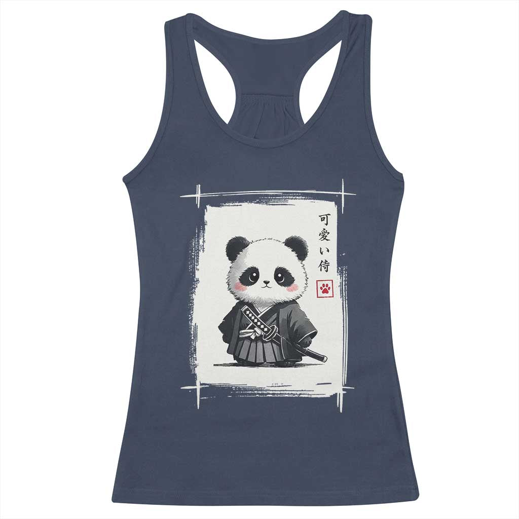 Kawaii Anime Samurai Panda Racerback Tank Top Vintage Sumi-e Japanese Art Funny Panda Lovers - Wonder Print Shop