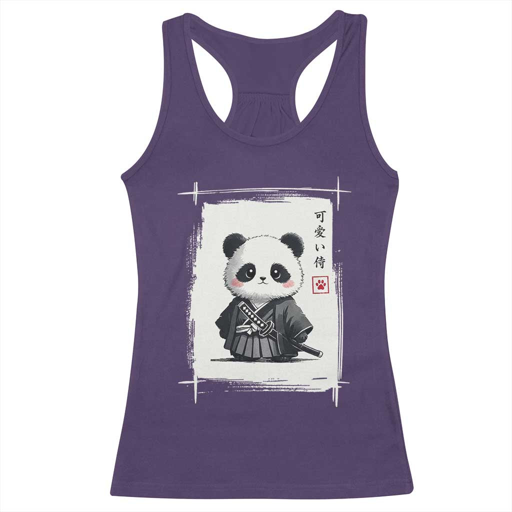 Kawaii Anime Samurai Panda Racerback Tank Top Vintage Sumi-e Japanese Art Funny Panda Lovers - Wonder Print Shop