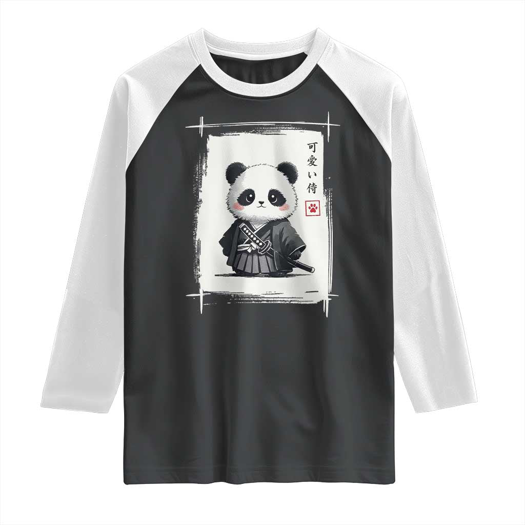 Kawaii Anime Samurai Panda Raglan Shirt Vintage Sumi-e Japanese Art Funny Panda Lovers - Wonder Print Shop