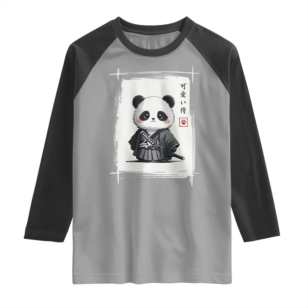 Kawaii Anime Samurai Panda Raglan Shirt Vintage Sumi-e Japanese Art Funny Panda Lovers - Wonder Print Shop