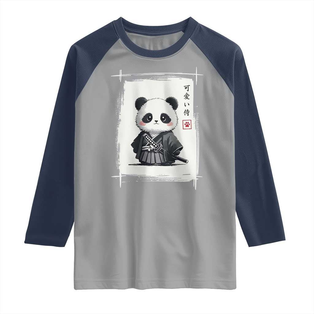 Kawaii Anime Samurai Panda Raglan Shirt Vintage Sumi-e Japanese Art Funny Panda Lovers - Wonder Print Shop
