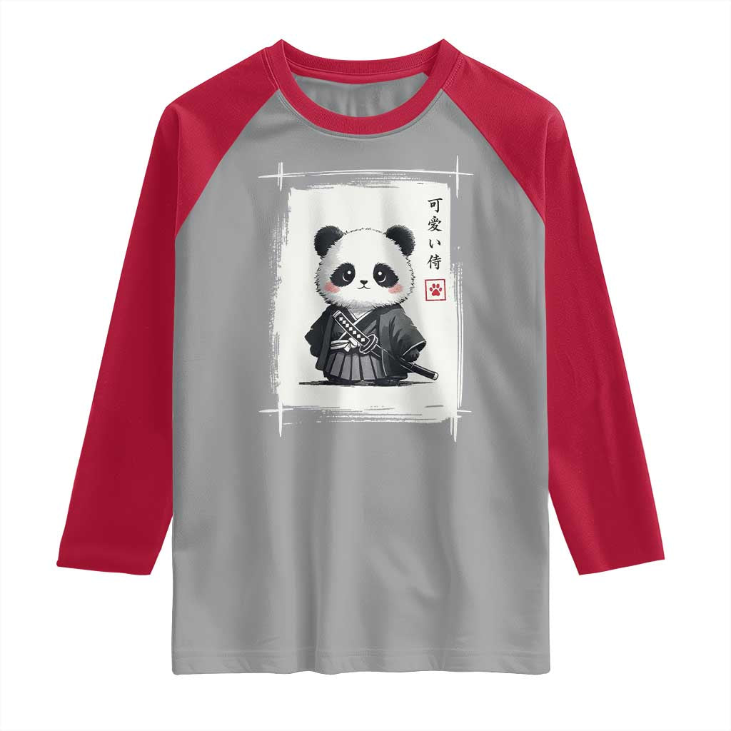 Kawaii Anime Samurai Panda Raglan Shirt Vintage Sumi-e Japanese Art Funny Panda Lovers - Wonder Print Shop