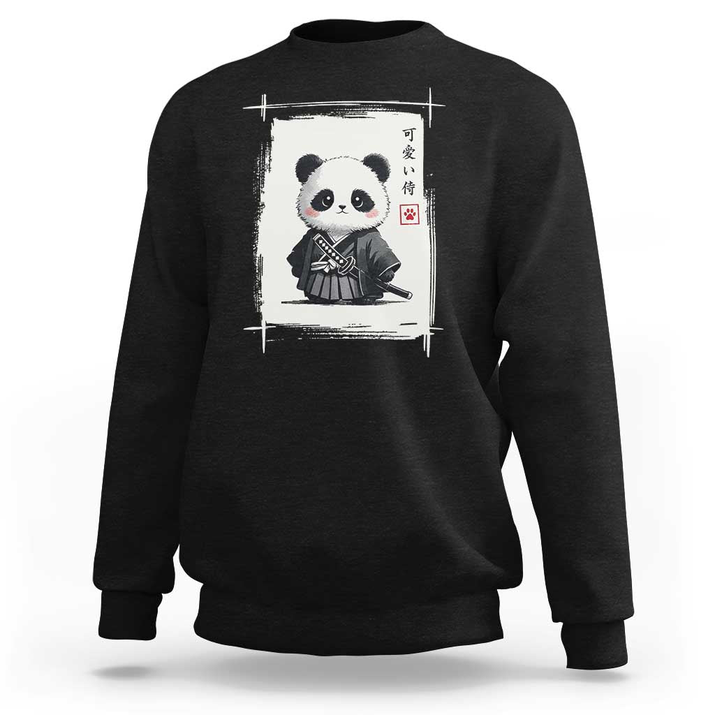 Kawaii Anime Samurai Panda Sweatshirt Vintage Sumi-e Japanese Art Funny Panda Lovers - Wonder Print Shop