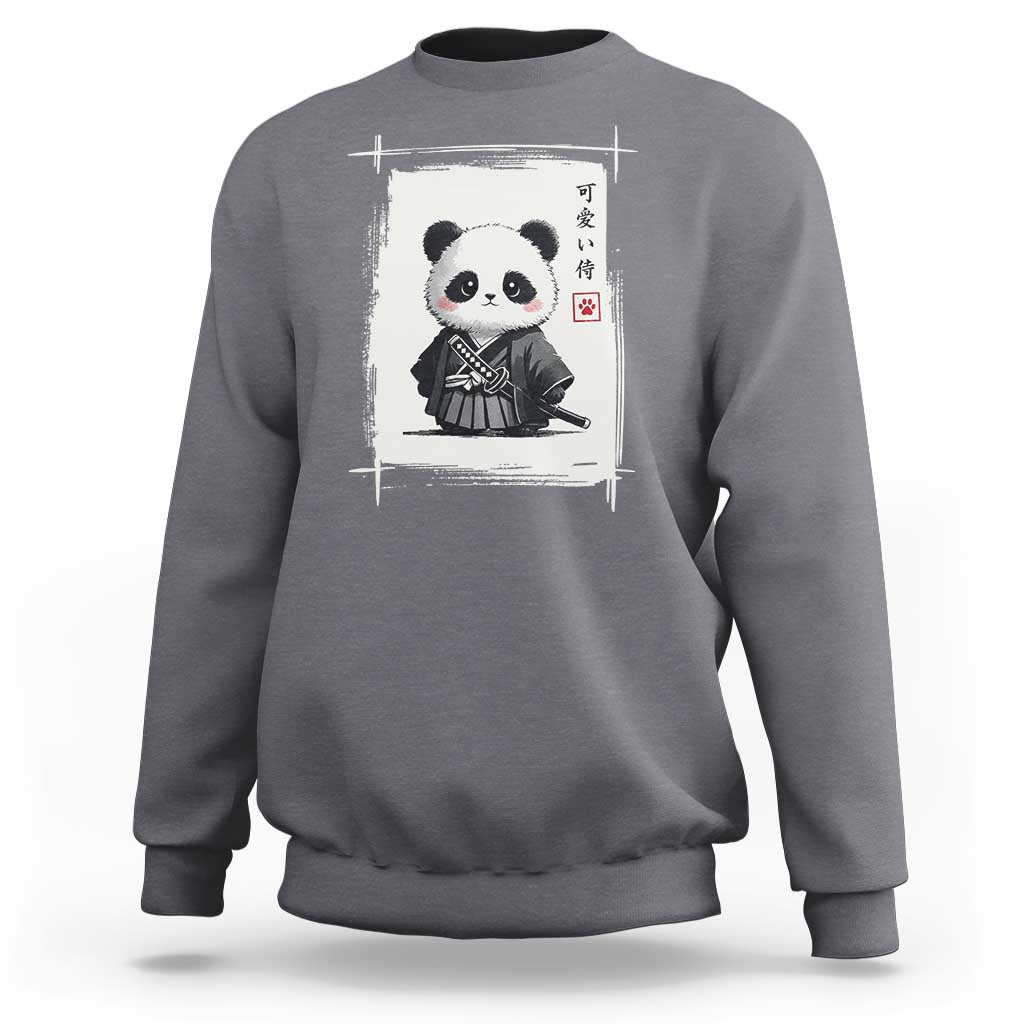 Kawaii Anime Samurai Panda Sweatshirt Vintage Sumi-e Japanese Art Funny Panda Lovers - Wonder Print Shop