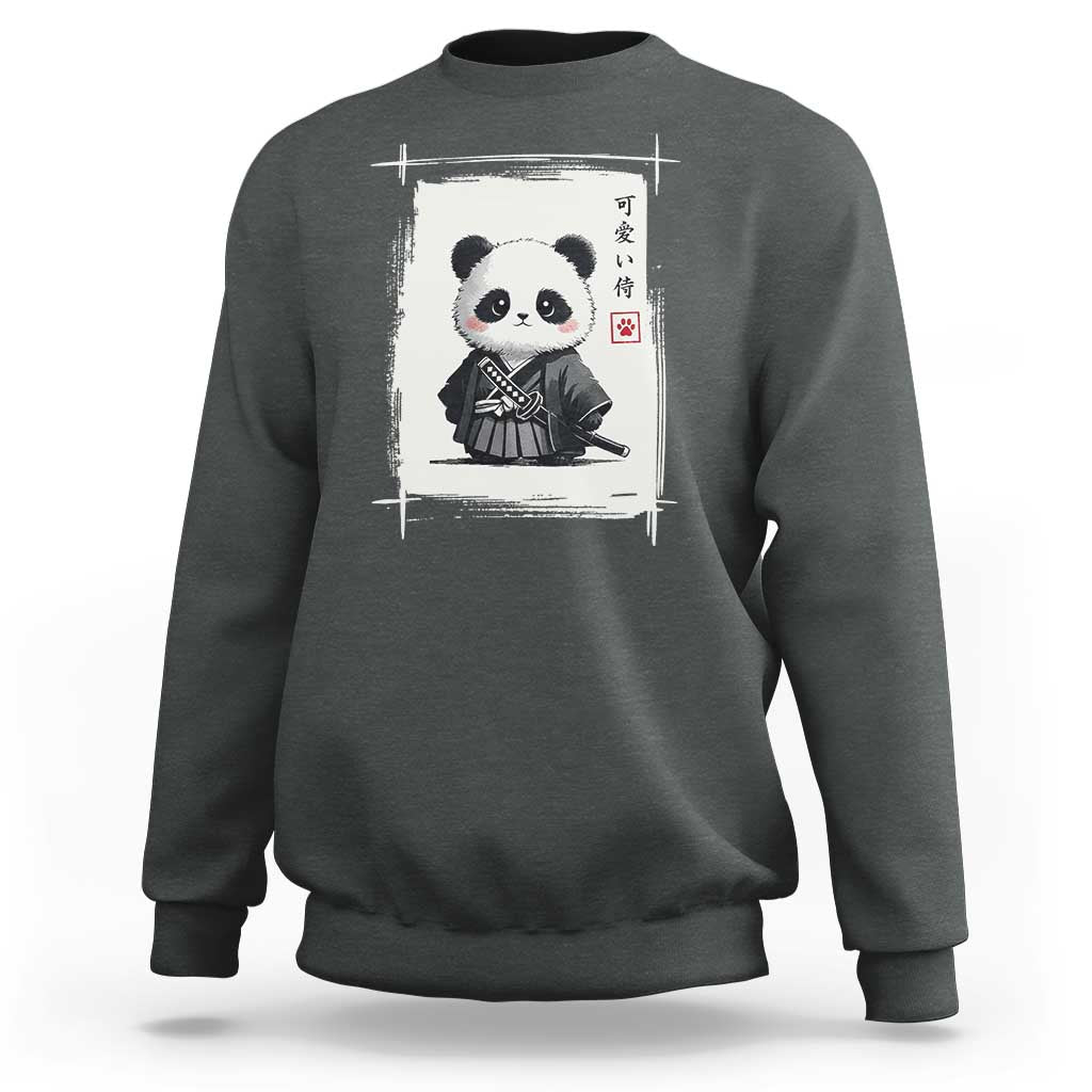 Kawaii Anime Samurai Panda Sweatshirt Vintage Sumi-e Japanese Art Funny Panda Lovers - Wonder Print Shop