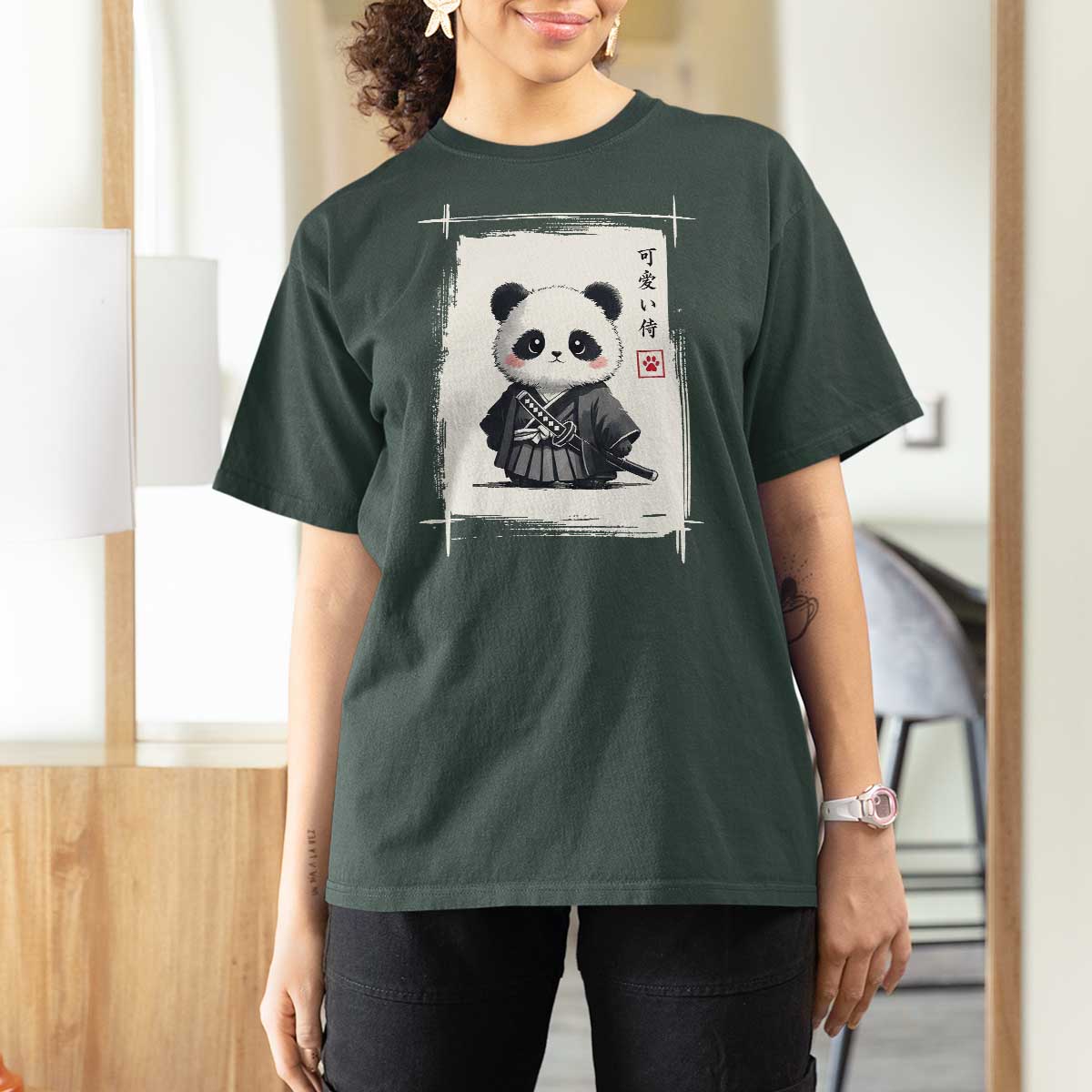 Kawaii Anime Samurai Panda T Shirt For Women Vintage Sumi-e Japanese Art Funny Panda Lovers - Wonder Print Shop
