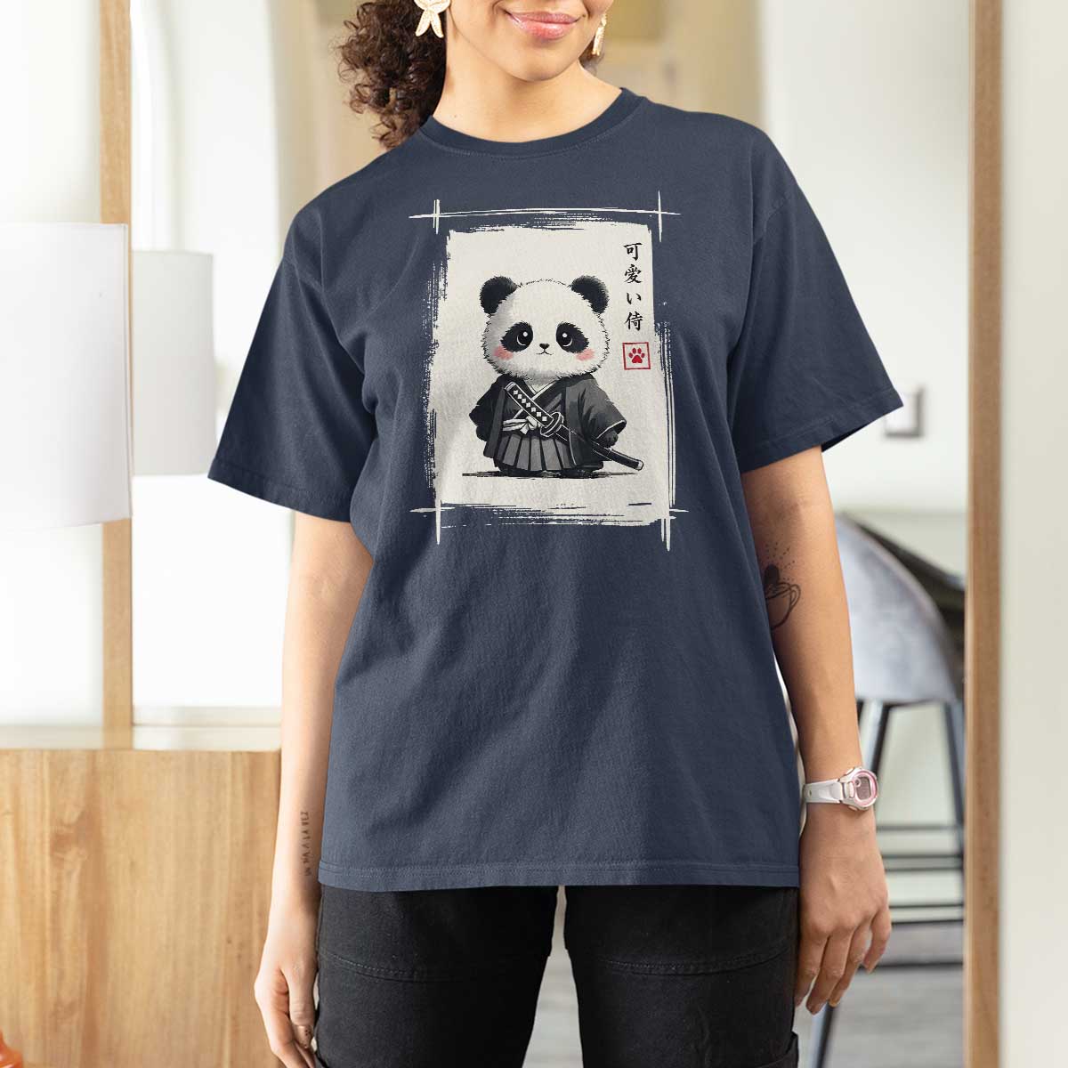 Kawaii Anime Samurai Panda T Shirt For Women Vintage Sumi-e Japanese Art Funny Panda Lovers - Wonder Print Shop