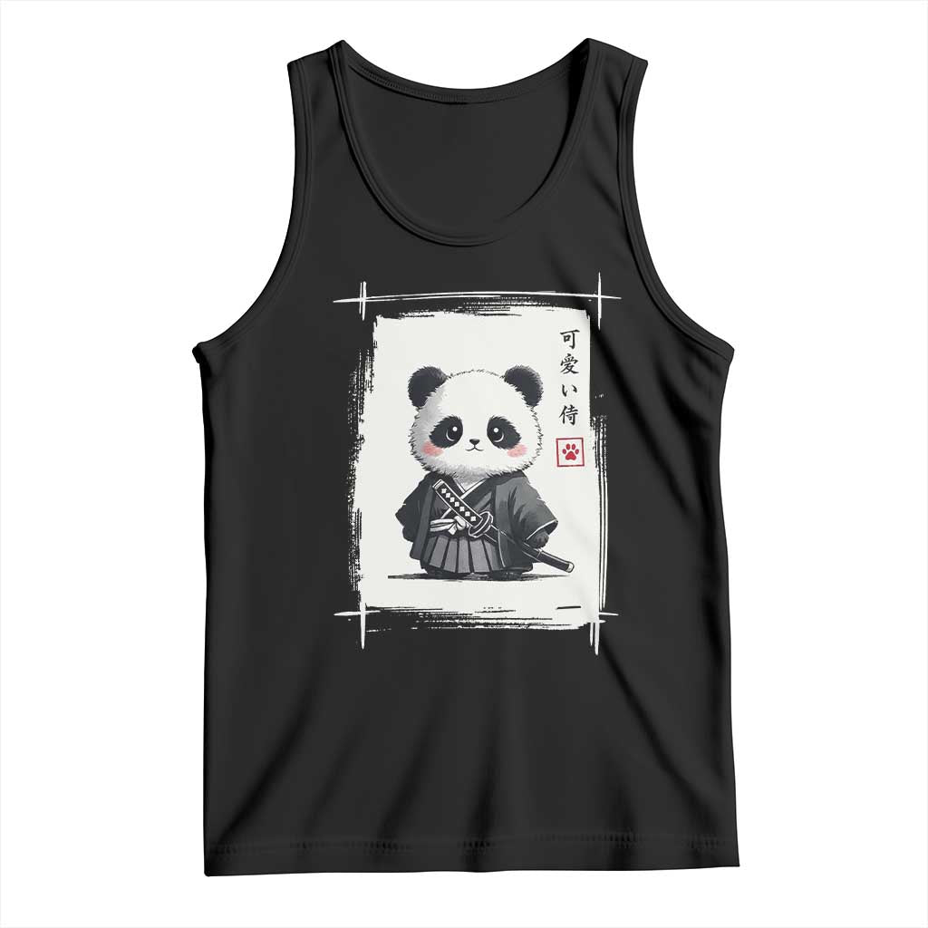 Kawaii Anime Samurai Panda Tank Top Vintage Sumi-e Japanese Art Funny Panda Lovers - Wonder Print Shop