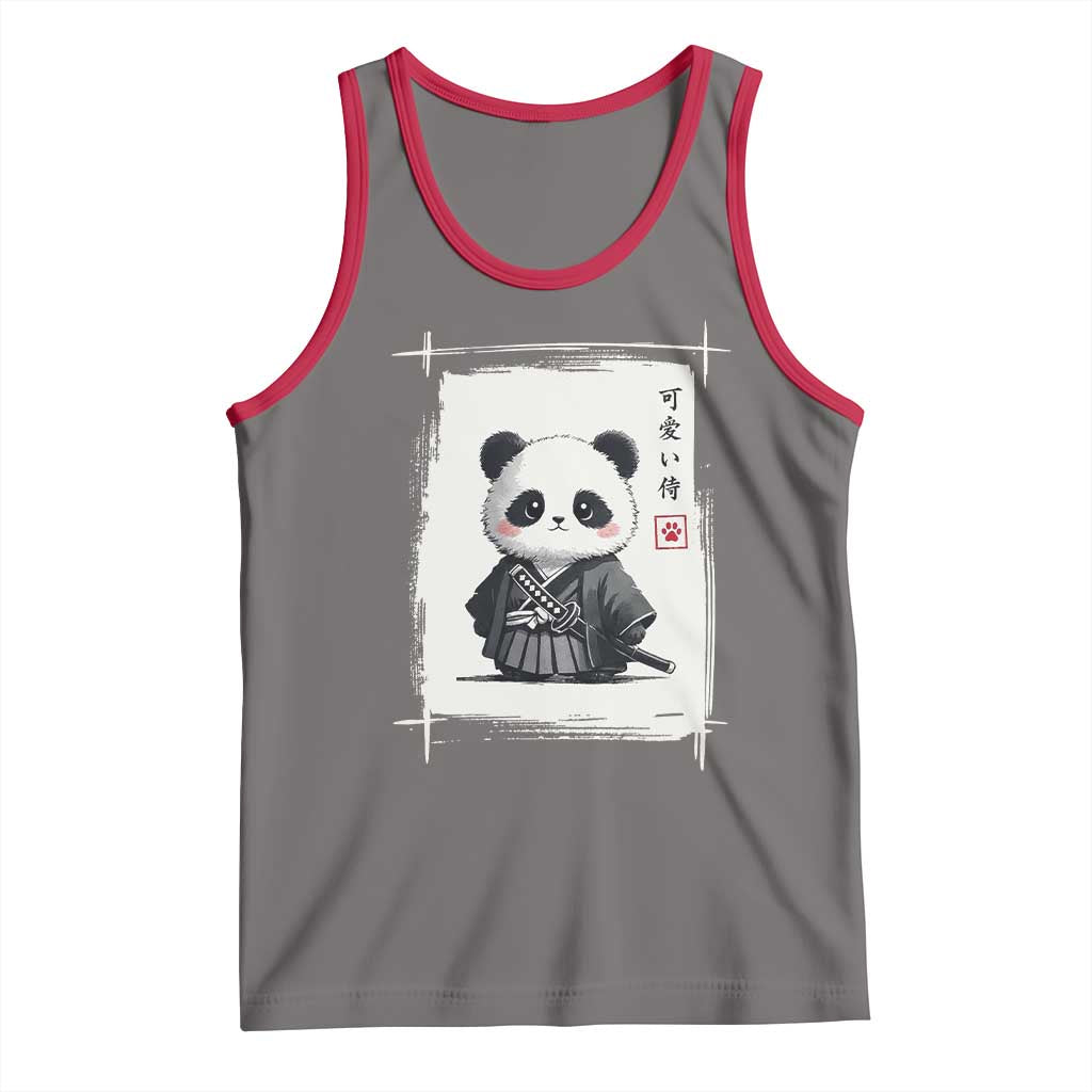 Kawaii Anime Samurai Panda Tank Top Vintage Sumi-e Japanese Art Funny Panda Lovers - Wonder Print Shop