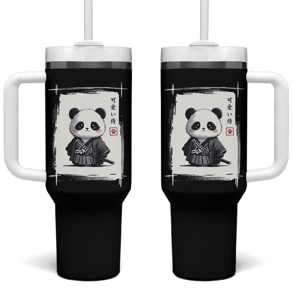 Kawaii Anime Samurai Panda Tumbler With Handle Vintage Sumi-e Japanese Art Funny Panda Lovers - Wonder Print Shop