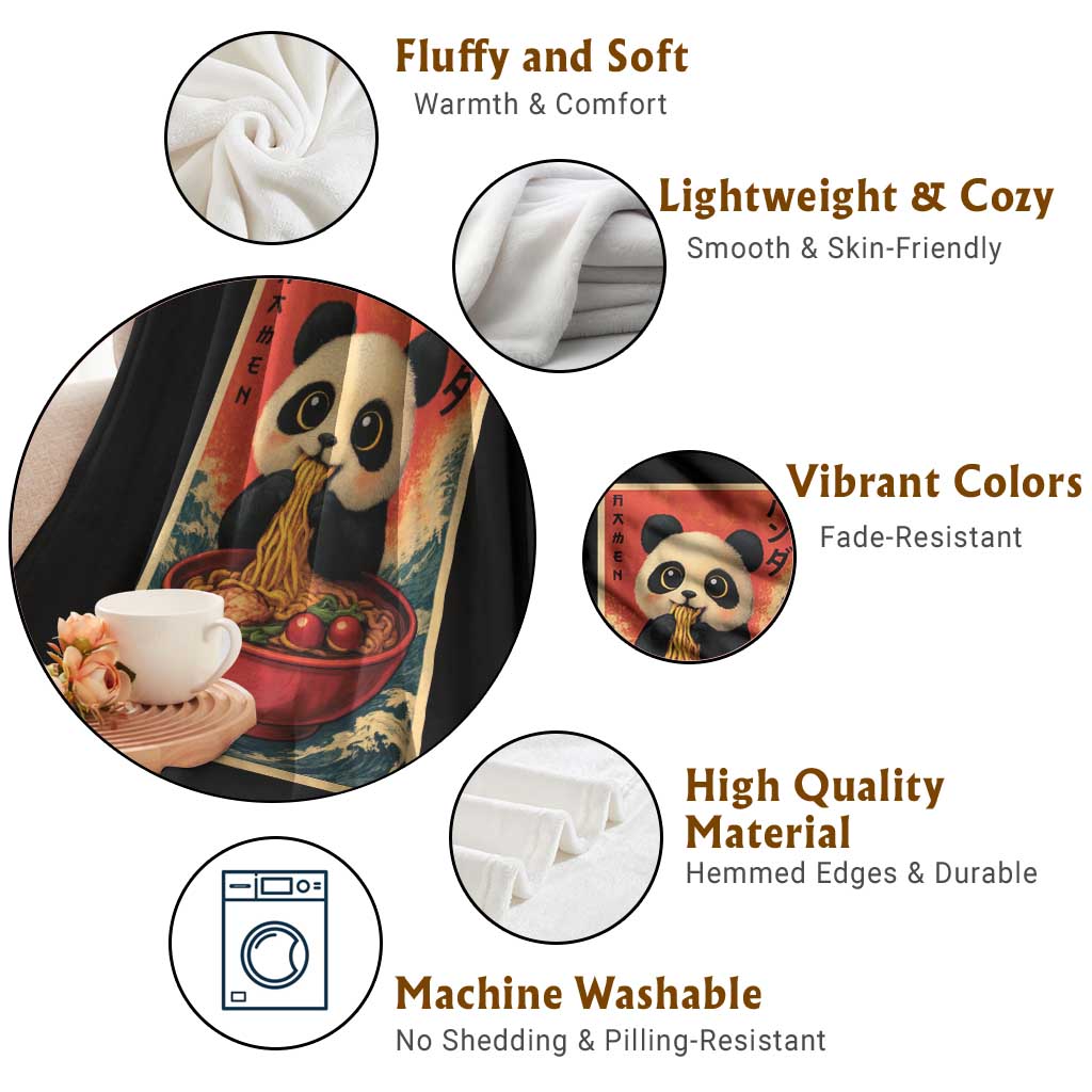 Kawaii Anime Panda Ramen Throw Blanket Funny Japanese Noodles Anime Lovers - Wonder Print Shop