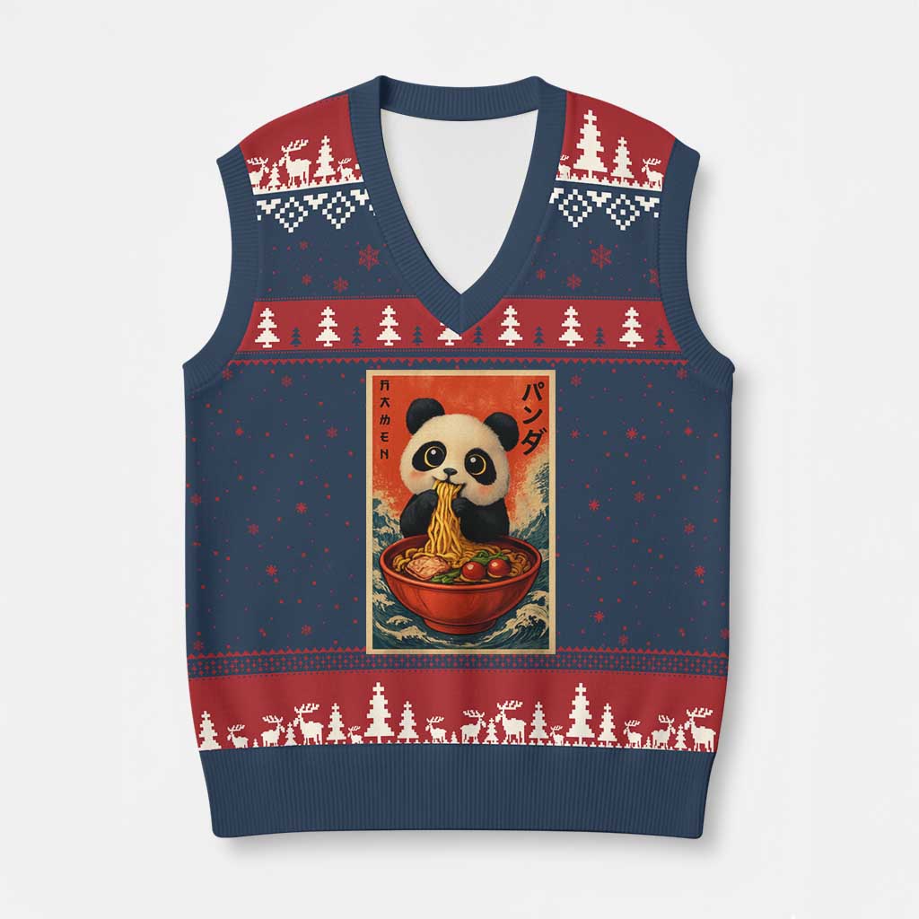 Kawaii Anime Panda Ramen V-Neck Knit Sweater Vest Funny Japanese Noodles Anime Lovers - Wonder Print Shop