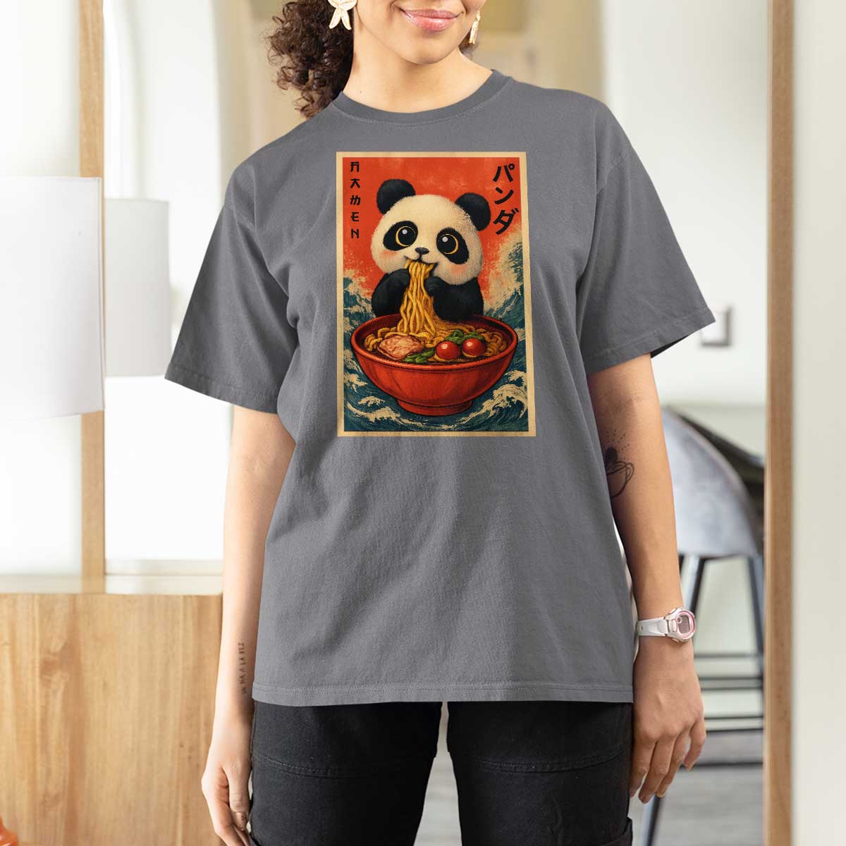 Kawaii Anime Panda Ramen T Shirt For Women Funny Japanese Noodles Anime Lovers - Wonder Print Shop