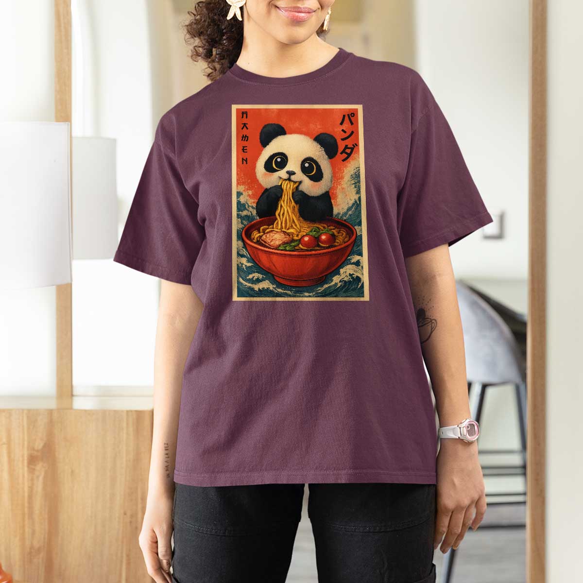 Kawaii Anime Panda Ramen T Shirt For Women Funny Japanese Noodles Anime Lovers - Wonder Print Shop