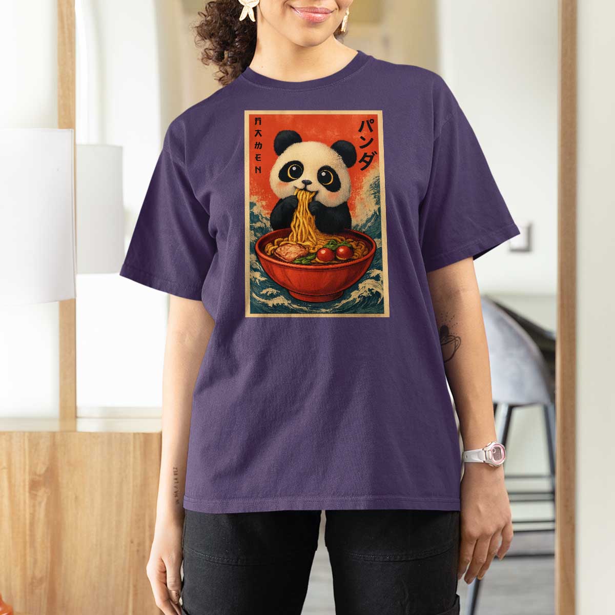 Kawaii Anime Panda Ramen T Shirt For Women Funny Japanese Noodles Anime Lovers - Wonder Print Shop