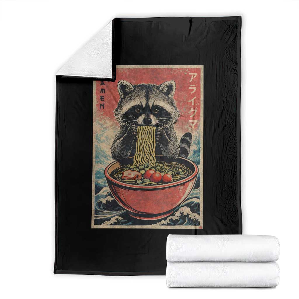 Kawaii Anime Raccoon Ramen Throw Blanket Funny Japanese Noodles Anime Lovers - Wonder Print Shop