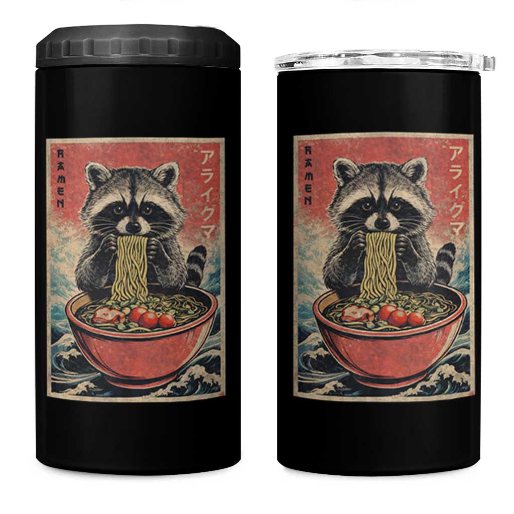 Kawaii Anime Raccoon Ramen 4 in 1 Can Cooler Tumbler Funny Japanese Noodles Anime Lovers - Wonder Print Shop