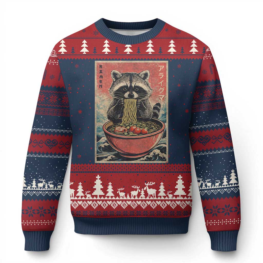Kawaii Anime Raccoon Ramen Ugly Christmas Sweater Funny Japanese Noodles Anime Lovers - Wonder Print Shop