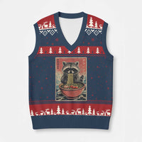 Kawaii Anime Raccoon Ramen V-Neck Knit Sweater Vest Funny Japanese Noodles Anime Lovers - Wonder Print Shop