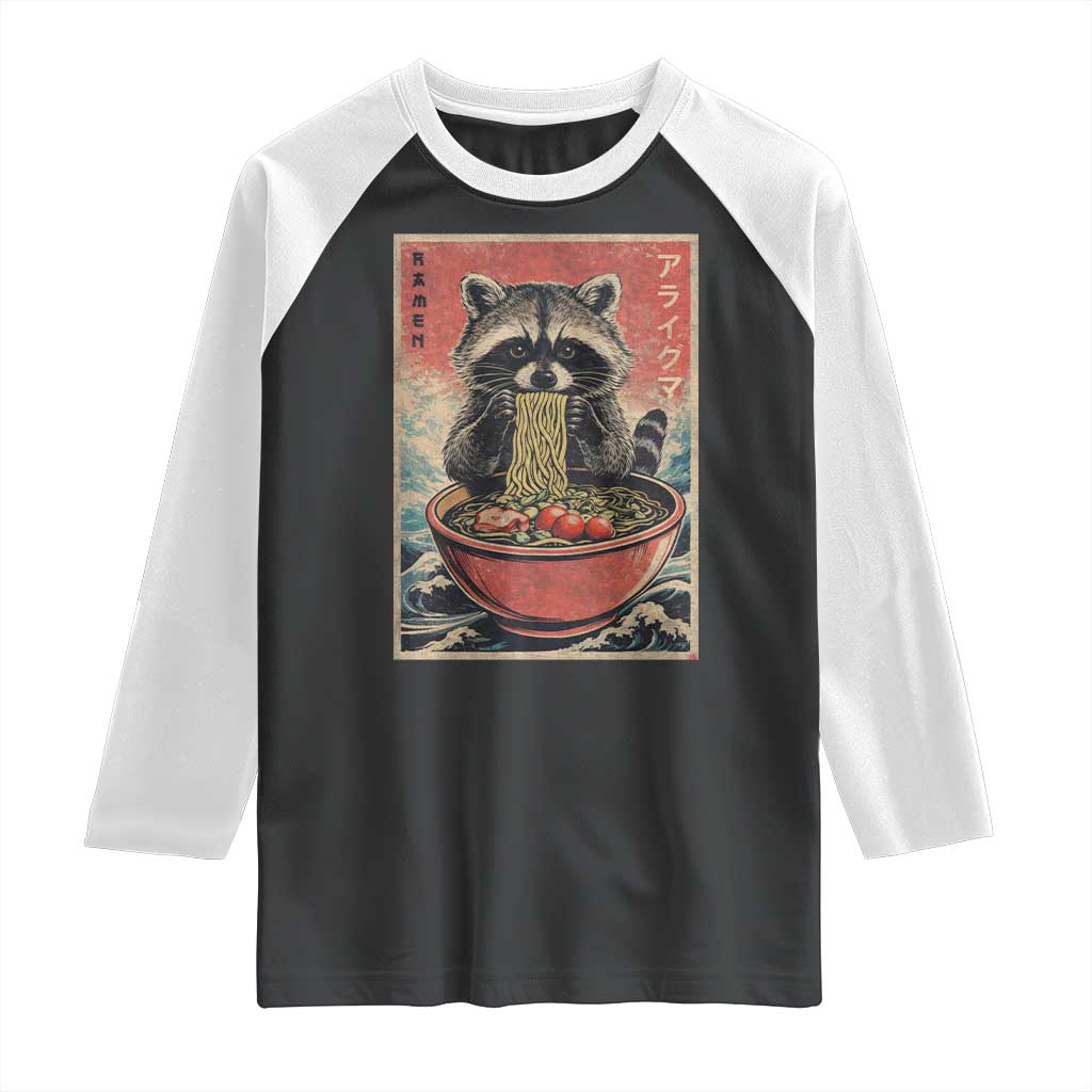 Kawaii Anime Raccoon Ramen Raglan Shirt Funny Japanese Noodles Anime Lovers - Wonder Print Shop