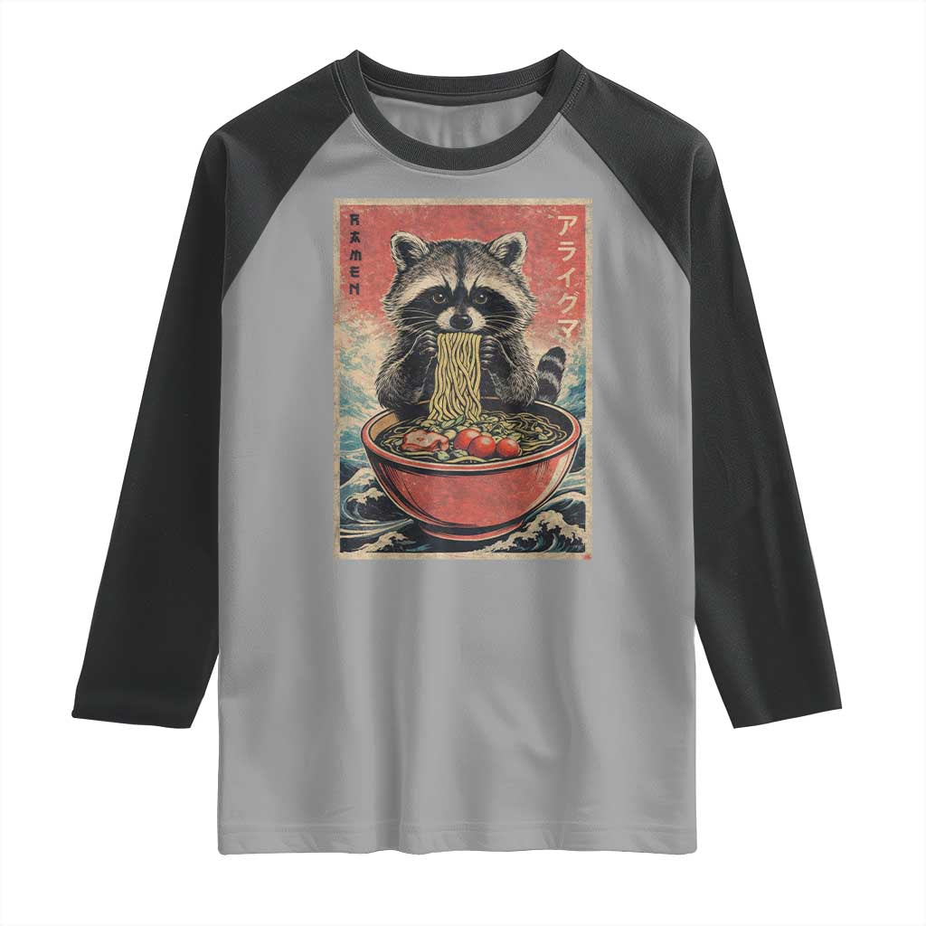 Kawaii Anime Raccoon Ramen Raglan Shirt Funny Japanese Noodles Anime Lovers - Wonder Print Shop