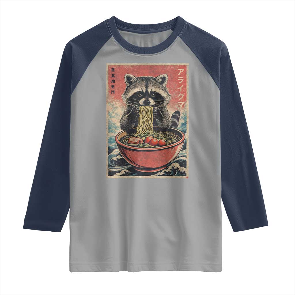 Kawaii Anime Raccoon Ramen Raglan Shirt Funny Japanese Noodles Anime Lovers - Wonder Print Shop