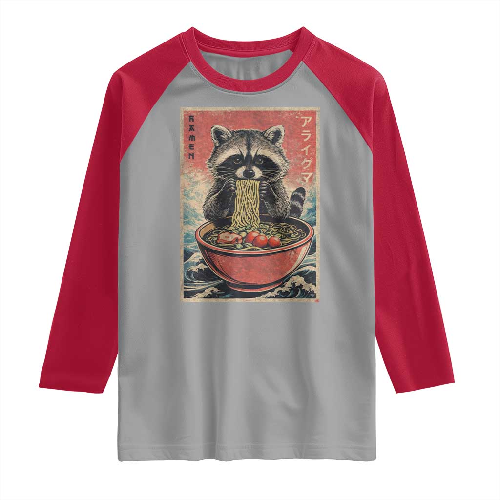 Kawaii Anime Raccoon Ramen Raglan Shirt Funny Japanese Noodles Anime Lovers - Wonder Print Shop