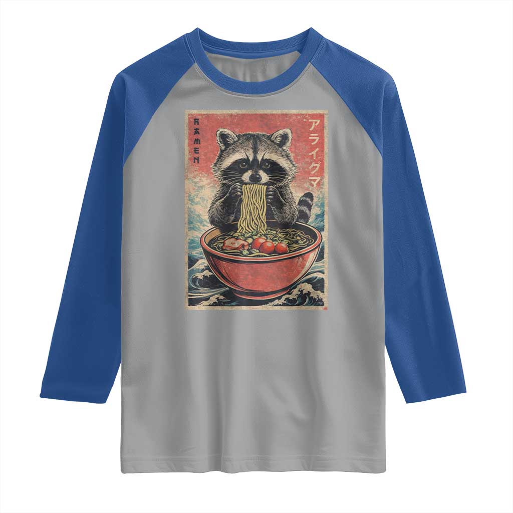 Kawaii Anime Raccoon Ramen Raglan Shirt Funny Japanese Noodles Anime Lovers - Wonder Print Shop