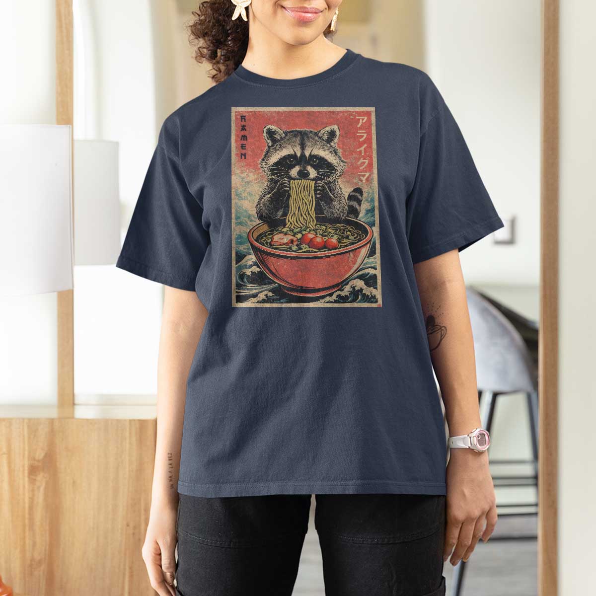 Kawaii Anime Raccoon Ramen T Shirt For Women Funny Japanese Noodles Anime Lovers - Wonder Print Shop
