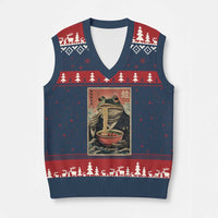 Frog Eat Ramen V-Neck Knit Sweater Vest Funny Japanese Noodles Anime Lovers Kawaii Anime - Wonder Print Shop