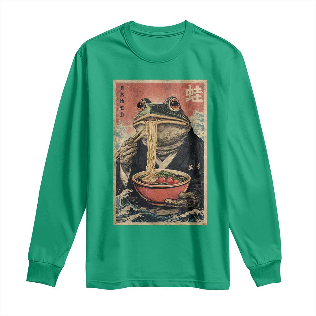 Frog Eat Ramen Long Sleeve Shirt Funny Japanese Noodles Anime Lovers Kawaii Anime - Wonder Print Shop