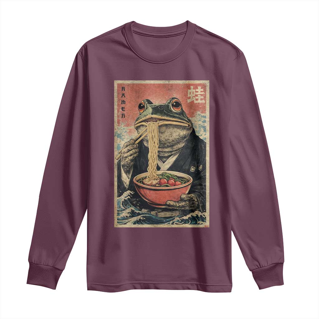 Frog Eat Ramen Long Sleeve Shirt Funny Japanese Noodles Anime Lovers Kawaii Anime - Wonder Print Shop