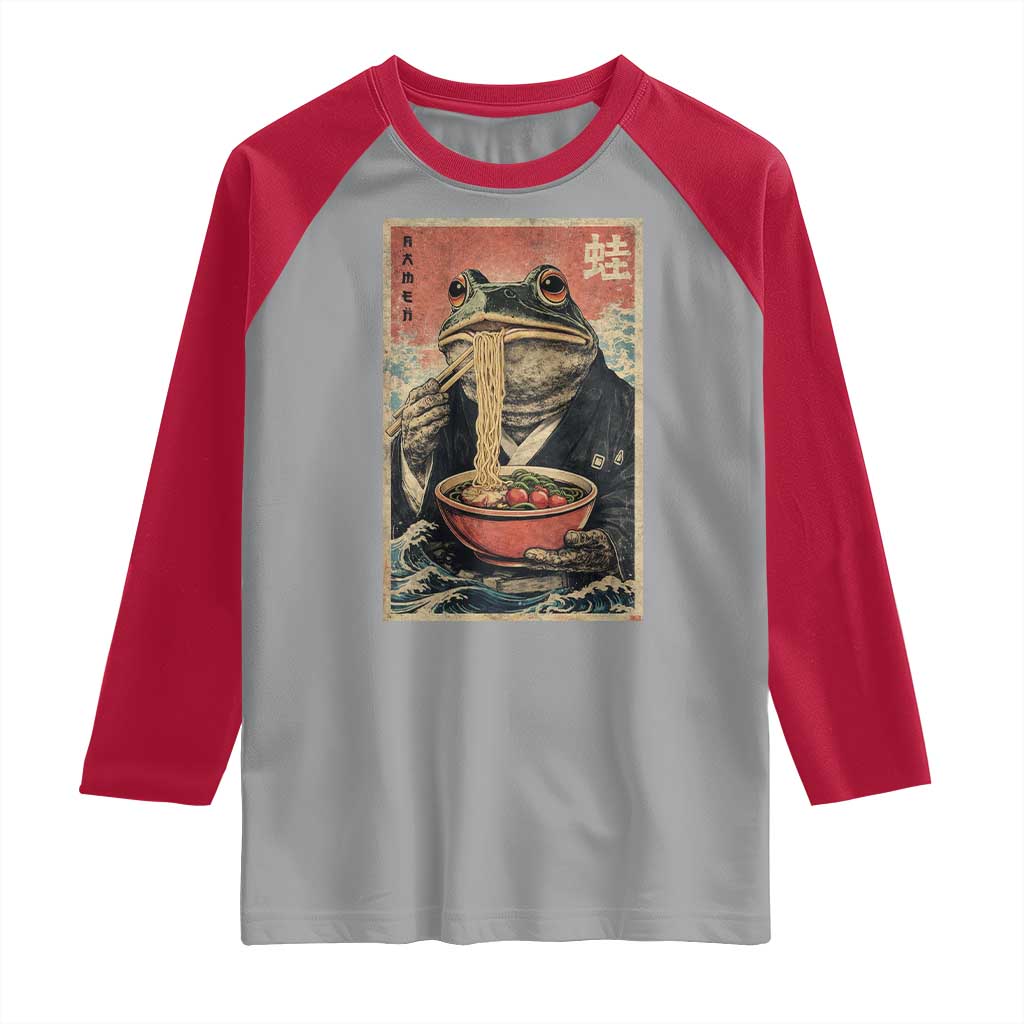 Frog Eat Ramen Raglan Shirt Funny Japanese Noodles Anime Lovers Kawaii Anime - Wonder Print Shop