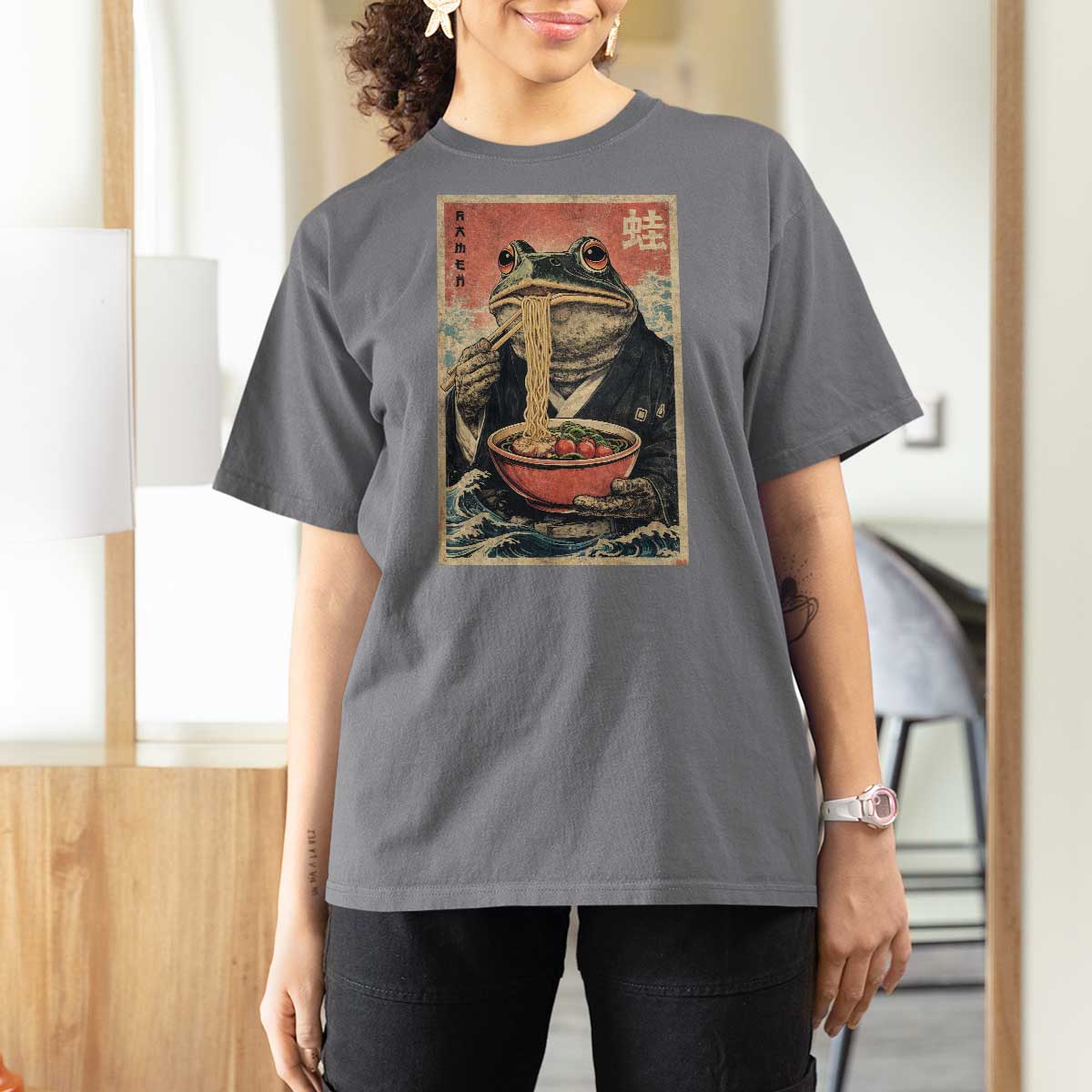 Frog Eat Ramen T Shirt For Women Funny Japanese Noodles Anime Lovers Kawaii Anime - Wonder Print Shop