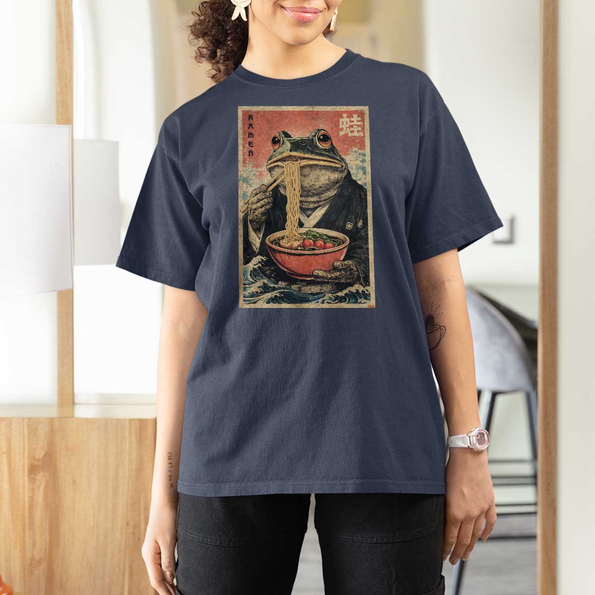 Frog Eat Ramen T Shirt For Women Funny Japanese Noodles Anime Lovers Kawaii Anime - Wonder Print Shop