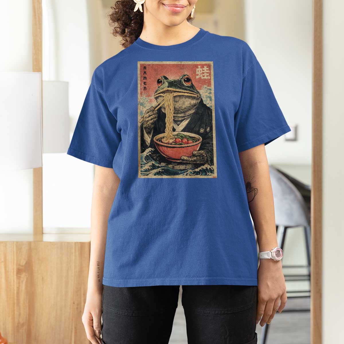 Frog Eat Ramen T Shirt For Women Funny Japanese Noodles Anime Lovers Kawaii Anime - Wonder Print Shop