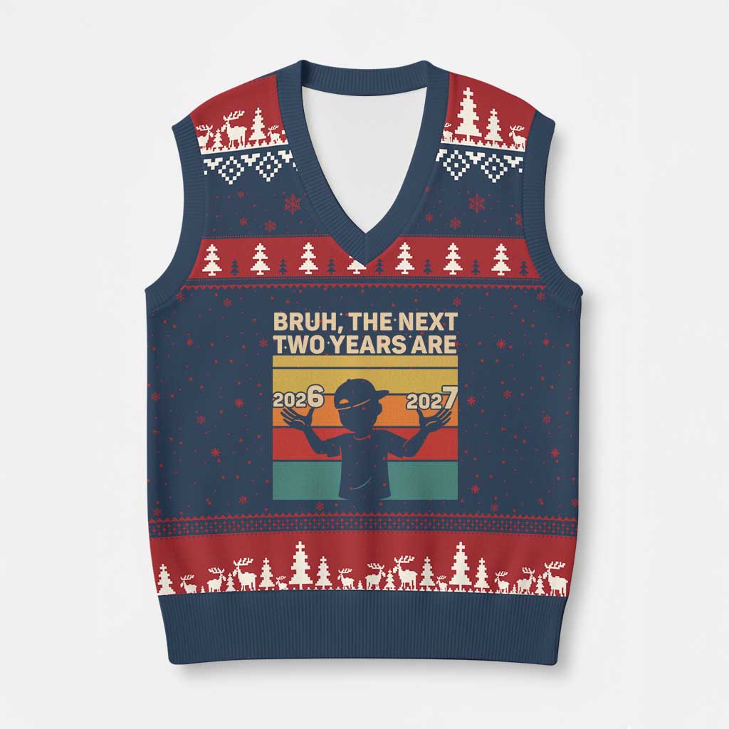Bruh 67 New Years Eve Party V-Neck Knit Sweater Vest Six Seven Boys 67 Meme 6 7 Numbers - Wonder Print Shop