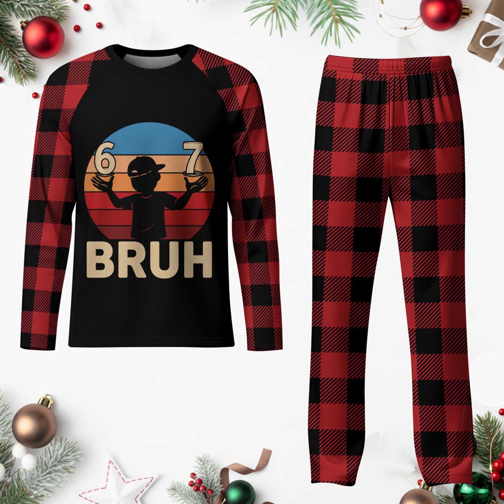 Bruh 67 Meme Plaid Pajama Set Funny Six Seven Meme 6 7 Numbers Kid Gen Alpha - Wonder Print Shop