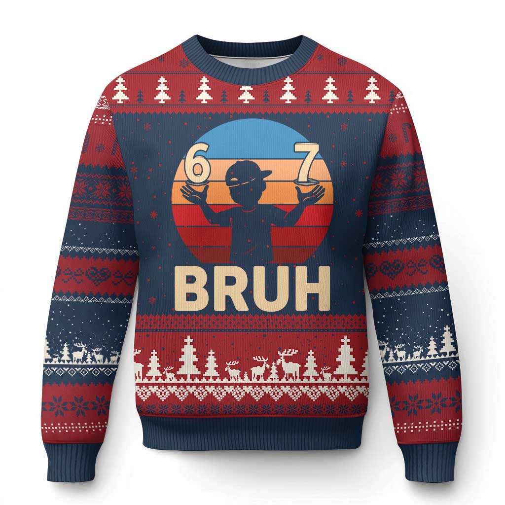 Bruh 67 Meme Ugly Christmas Sweater Funny Six Seven Meme 6 7 Numbers Kid Gen Alpha - Wonder Print Shop