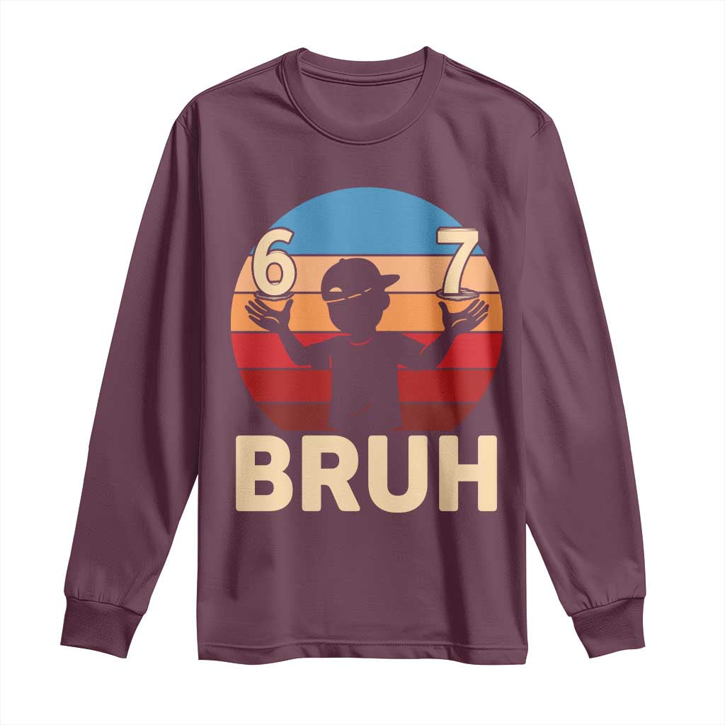 Bruh 67 Meme Long Sleeve Shirt Funny Six Seven Meme 6 7 Numbers Kid Gen Alpha - Wonder Print Shop